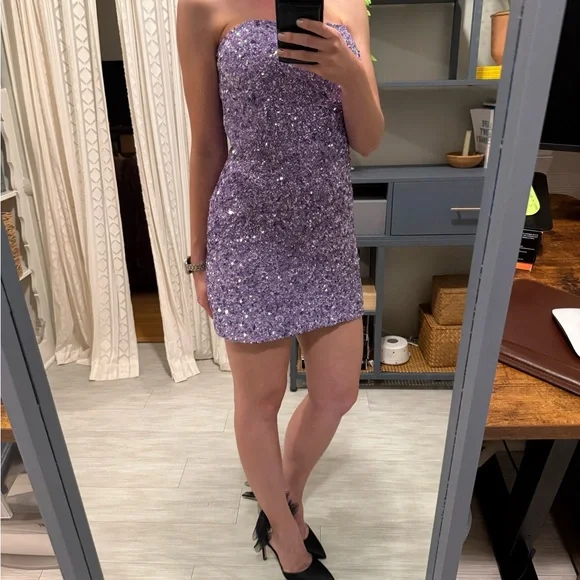 Retrofete Lavender Sequin Strapless Mini Dress - Picture 5 of 6